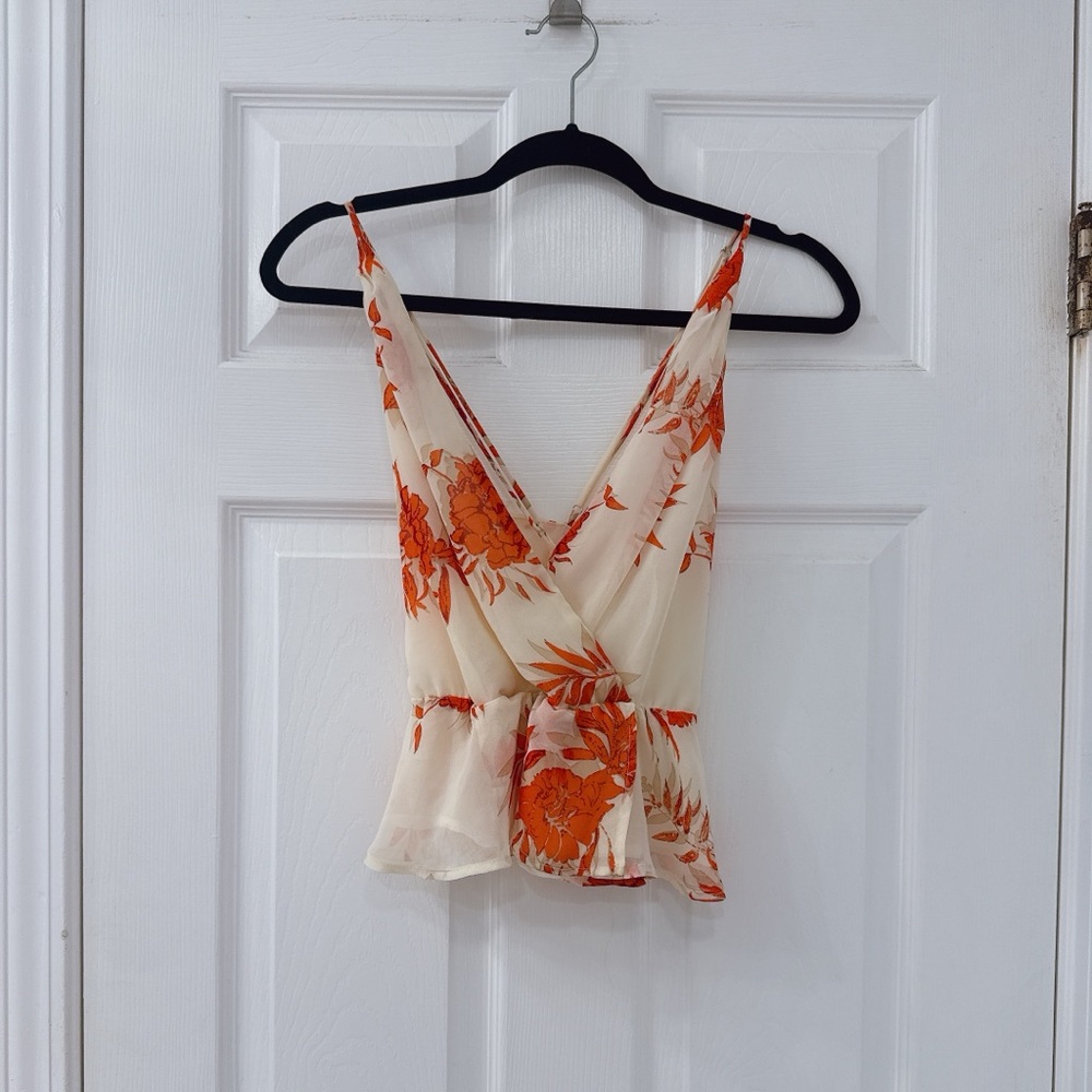 Astr Floral Wrap Cami Cream and Orange